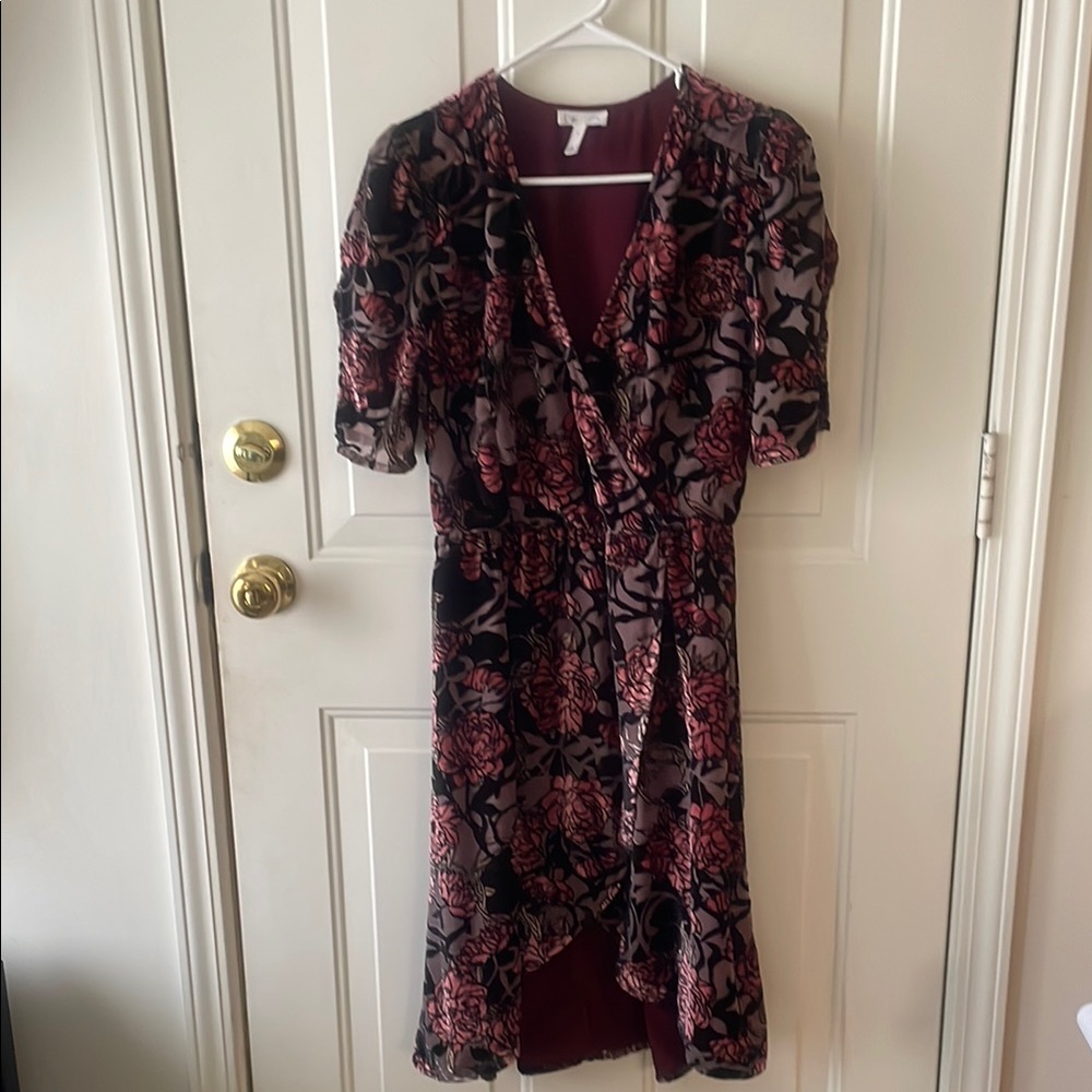 Leith Pink and Black Asymmetrical Wrap Dress with Puff Sleeves